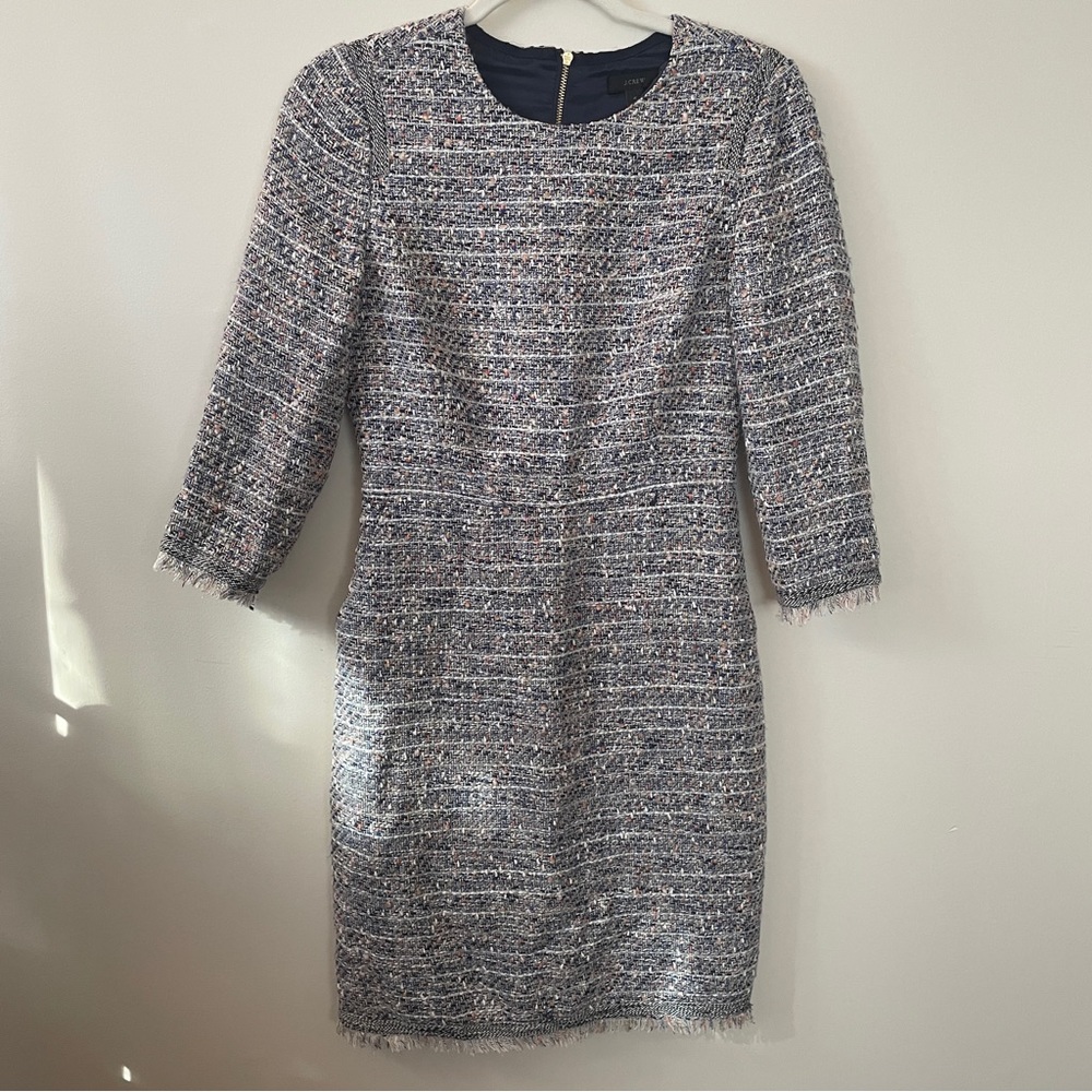 Light Blue Tweed 3/4 Sleeve Sheath Dress by J Crew Size 4